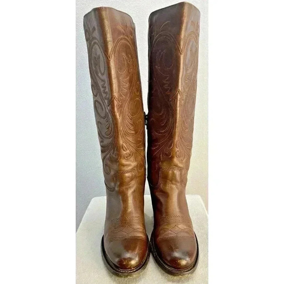 Rio Grande Cowboy Knee High Boots Womens Size US 7 Leather Western Stitch RARE - Picture 2 of 10